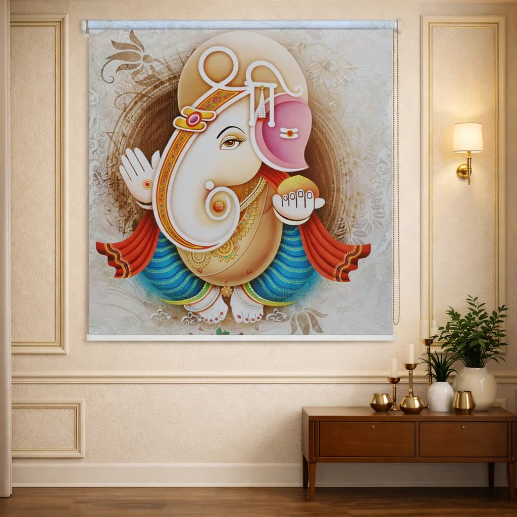 Artistic Ganpati Bappa Roller Blind for Pooja Room and Temple 1 Artistic Ganpati Bappa Roller Blind for Pooja Room and Temple