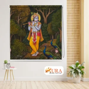 Bhagwan Krishna with Peacocks Roller Blind for Temple and Prayer Room
