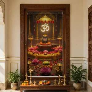 Divine Shivling Mandir Roller Blind with Om Symbol