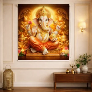 Golden Bhagwan Ganesha Roller Blind for Temple and Puja Room