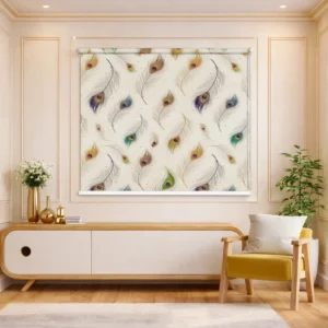 Mor Pankh (Peacock Feather) Pattern Pooja Room Roller Blind