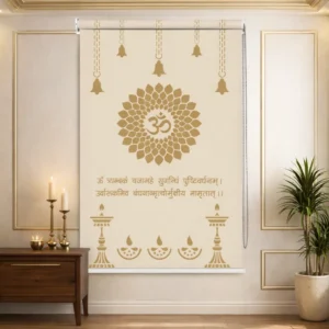 Om (ॐ) and Vedic Shloka design Roller Blind for Puja Room and Temple