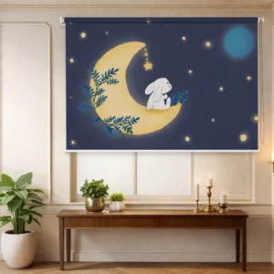Bunny on Moon Kid's Room Roller Blind Design