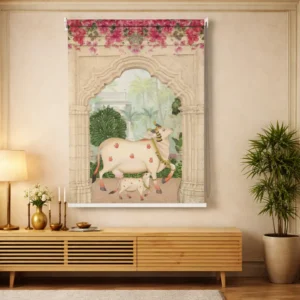 Calf in Archway and Kamadhenu Cow Pichwai Roller Blinds