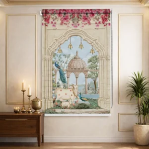 Divine Kamadhenu Cow Design Pichwai Temple Roller Blind