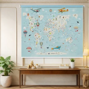 Educational World Map Roller Blind for Kids' Room