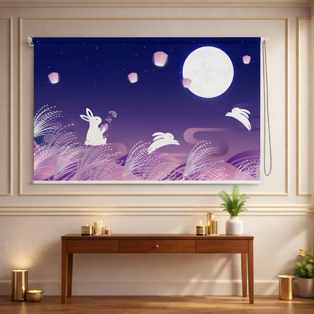 Moonlight Bunny Dreamy Night Sky Children's Room Roller Blinds 1 Moonlight Bunny Dreamy Night Sky Children's Room Roller Blind Design