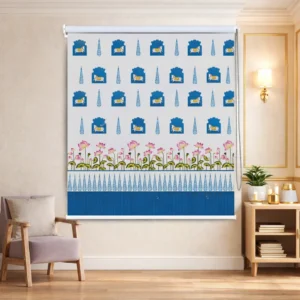 Blue and White Sacred Cow pichwai Motif art Roller Blind
