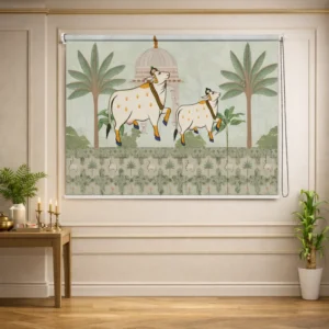 Divine Cow and Calf Pichwai Roller Blinds