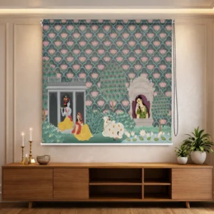 Divine Radha Krishna Lotus Garden Pichwai Roller Blind