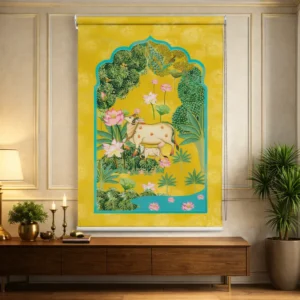 Kamdhenu Cow Roller Blind with Pichwai Art Design