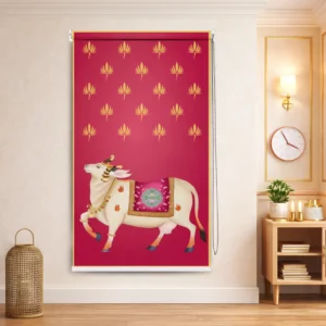 Traditional Indian Cow Pichwai Art Roller Blind for Mandir