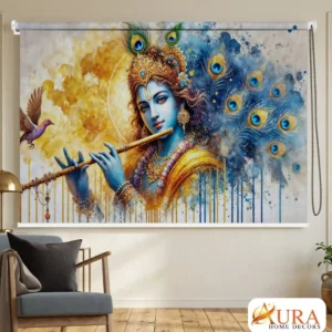 Artistic Lord Krishna Flute Art Roller Blind for Pooja Room
