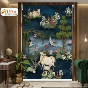 Divine Forest Harmony Cow and Calf Pichwai Roller Blind