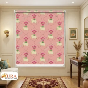 Pink Lotus & Kamdhenu Pattern Pichwai Roller Blind