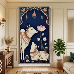 Traditional Rajasthani Divine Lotus Cow Pichwa Roller Blinds