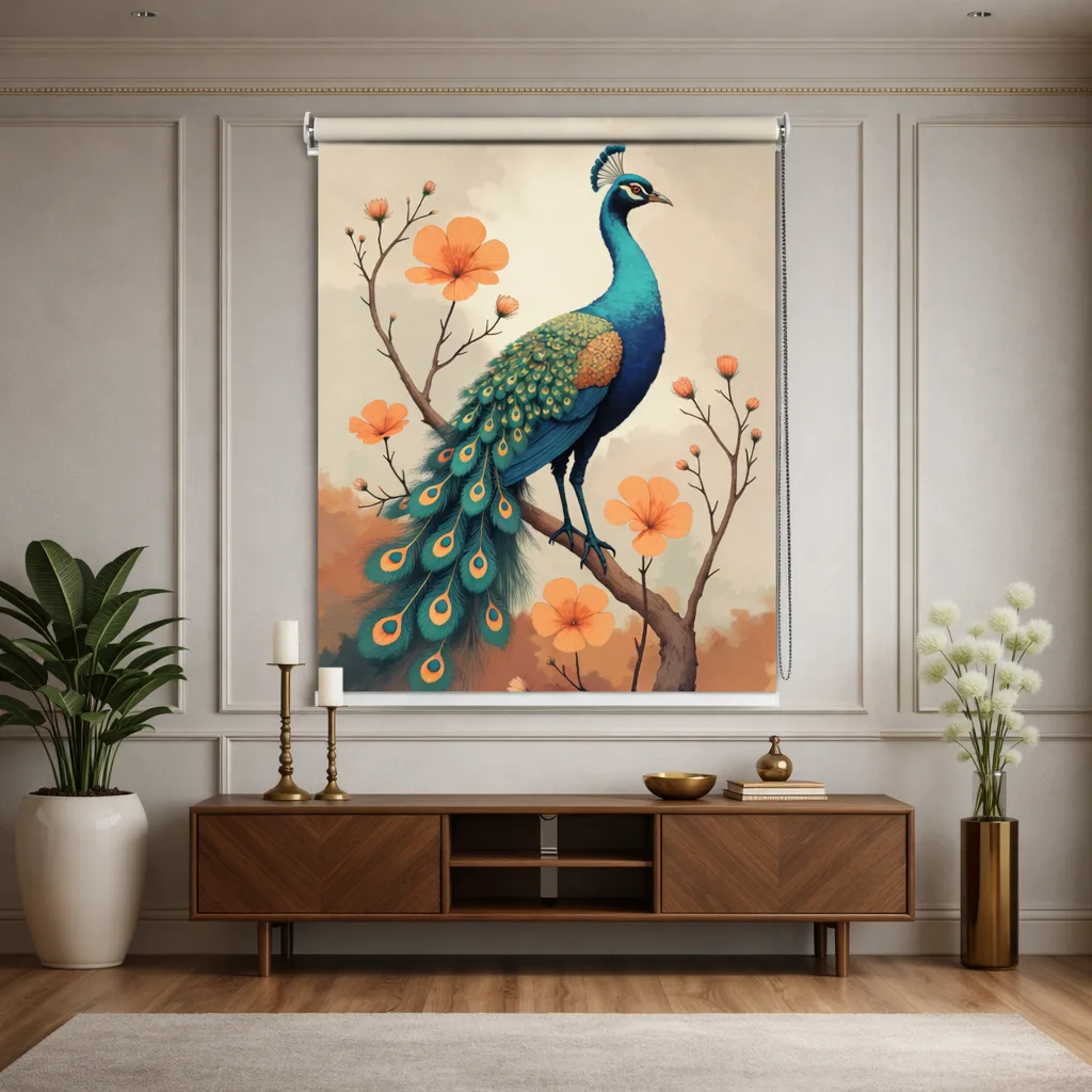 Divine Peacock Blossom Art Roller Blinds 1 Divine Peacock Blossom Art Roller Blind