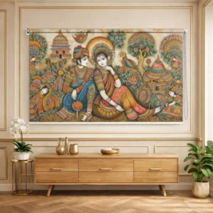 Divine Radha Krishna Folk Art Designer Roller Blind for Window