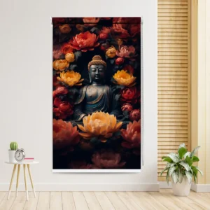 Golden Buddha Lotus Meditation Roller Blind for Temple