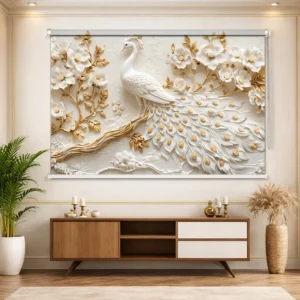 Imperial White Mor with Golden Floral Art Roller Blind