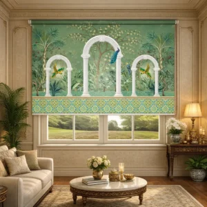 Royal Garden Arches with Peacock Art Roller Blind