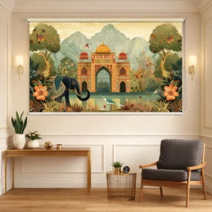 Royal Heritage Palace Art Roller WIndow Blind with Elephant and Peacock