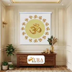 Divine Golden Om Mandala Spiritual Roller Blind for Pooja Room