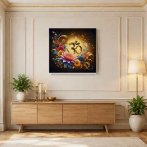 Divine Mandala and Om Floral Art Roller Blinds for Pooja Room