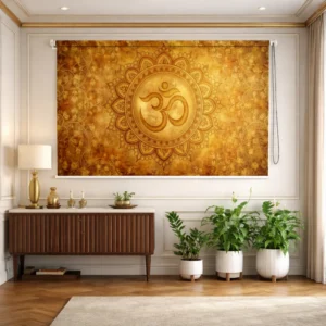 Om Mandala Vintage Gold Texture Roller Blind for Pooja Room_11zon