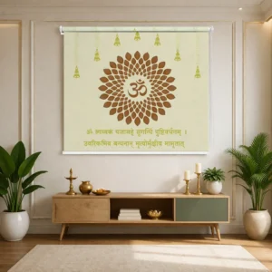 Sanskrit Mantra and Om Mandala Pattern Temple Roller Window Blind