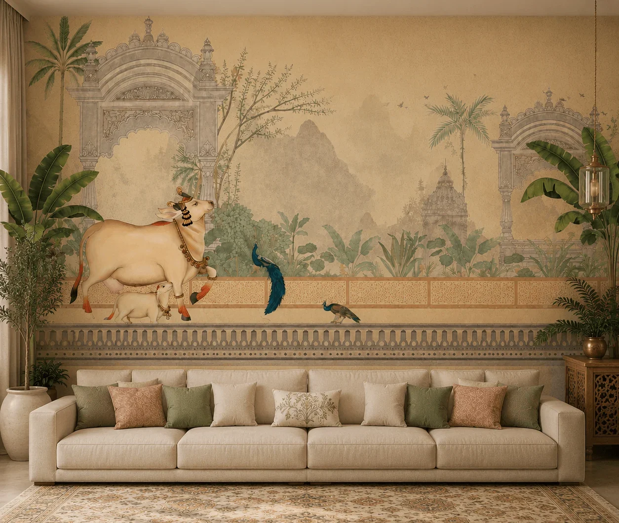 Royal Indian Heritage Pichwai Art Design Wallpaper Mural 1 Royal Indian Heritage Pichwai Art Design Wallpaper Mural
