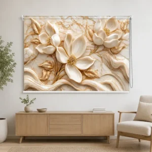 Luxury 3D White Magnolia Floral Roller Blind