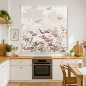 Botanical Floral, Vintage Wildflower & Bird Printed Roller Blind