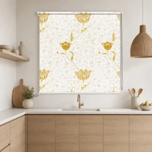 Golden Floral Printed Roller Blind