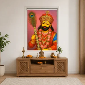 Khatu Shyam Ji Peacock Feather Roller Blind for Mandir