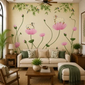 Lotus & Sacred Cow Indian Heritage Floral Wallpaper