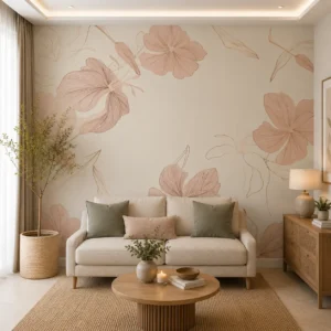 Modern Minimalist Botanical Blush Floral Line Art Wallpaper