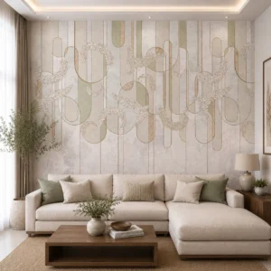 Modern Organic Geometric Feather Line Art Wallpaper