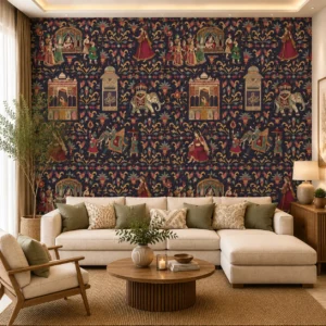 Royal Indian Heritage Mughal Palace & Elephant Motif Wallpaper
