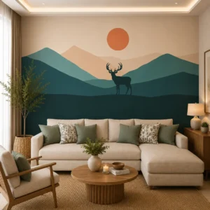 Scandinavian Design Minimalist Mountain Deer Wallpaper