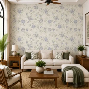 Vintage Blue Floral Wallpaper