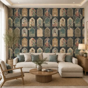 Vintage Indian Mughal Arch & Miniature Art Wallpaper