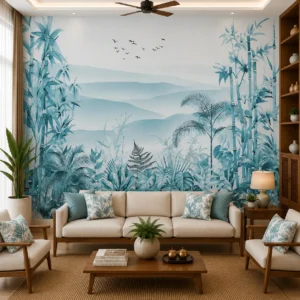 Blue Bamboo Tropical Mountain Wallpaper