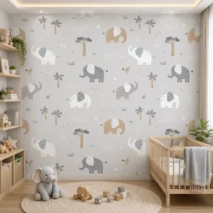 Elephant Safari Nursery Wallpaper