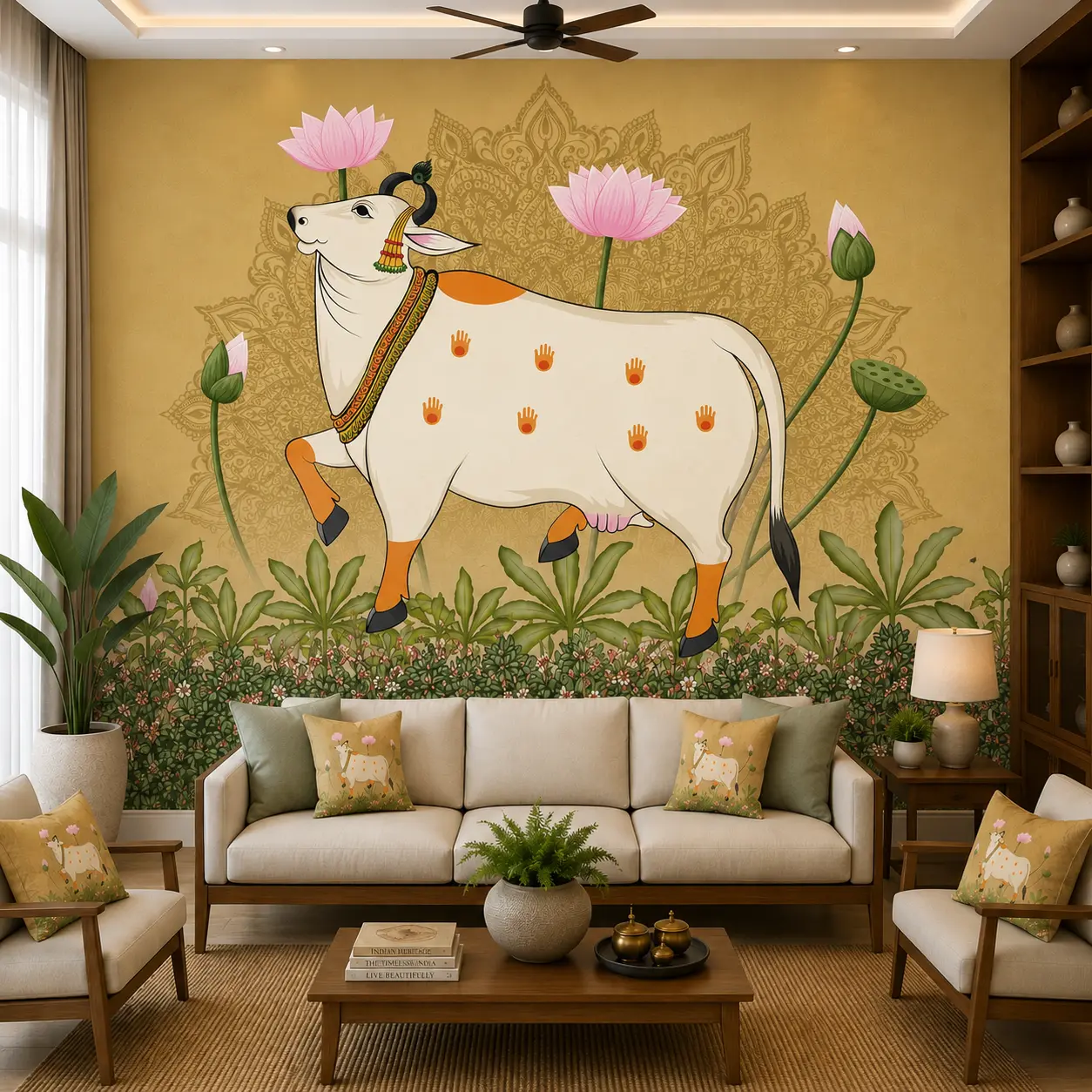 Indian Folk Art Lotus Cow Floral Wallpaper 1 Indian Folk Art Lotus Cow Floral Wallpaper