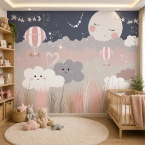 Moon & Clouds Nursery Wallpaper for Kids Room