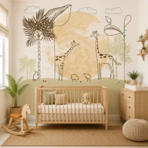 Safari Giraffe Nursery Wallpaper, Boho Jungle Wallpaper with Palms