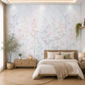 Soft Pastel Botanical Watercolor Leaf Design Wallpaper Mural