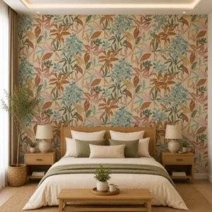 Vintage Tropical Earth Tone Floral Pattern Wallpaper